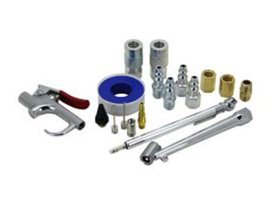 EXELAIR Blow Gun and Air Accessory Kit - Safety adapter, Nozzle Tips, Inflator Needles, Dual Head Chuck, Pencil Gauge, M-Style Couplers/Plugs, Hex Nipple/Couplings, and Thread Tape - (18-Piece) - EX0312BKIT