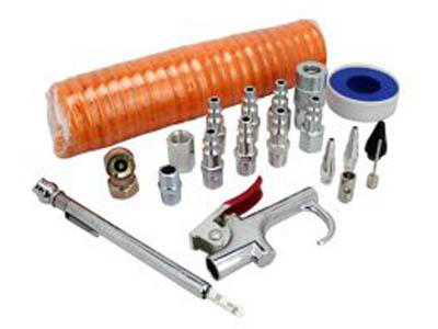 EXELAIR™ Recoil Hose and Air Accessory Kit - 13' Hose, Blow Gun, Ball Foot Chuck, Pencil Gauge, M-Style Couplers/Plugs, Safety Adapter, Nozzle Tips, Inflator Needle, Hex Nipple/Coupling, and Thread Tape, (20-Piece) - EX0320HKIT